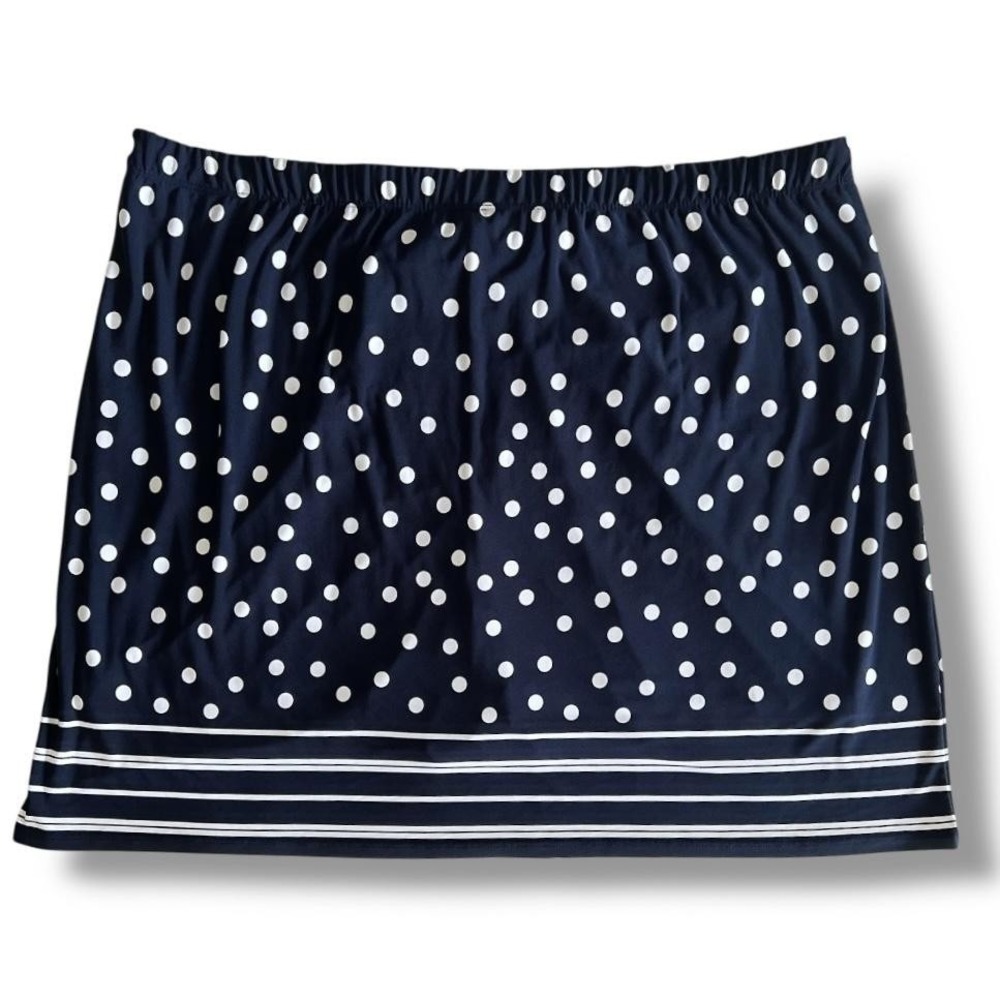 Susan Graver Skort Womens 1X Navy White Polka Dot Pull-on Striped Trim‎ Golf